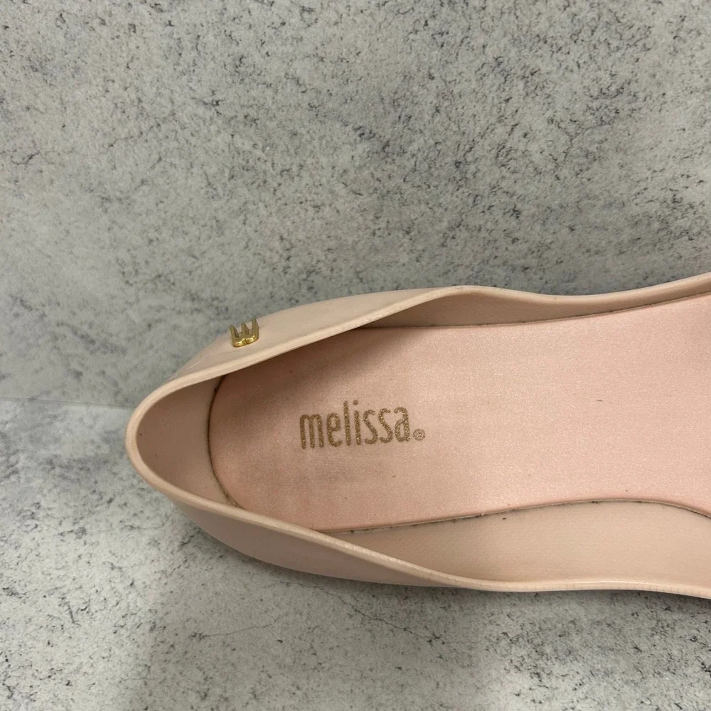 Melissa Soft Pink Rubber Pointed Bow Flats Size 8